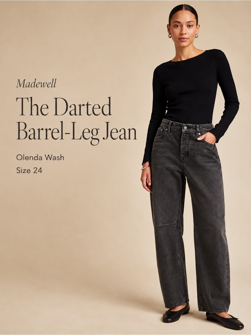 Madewell The Darted Barrel-Leg Jean Olenda Wash Size 24